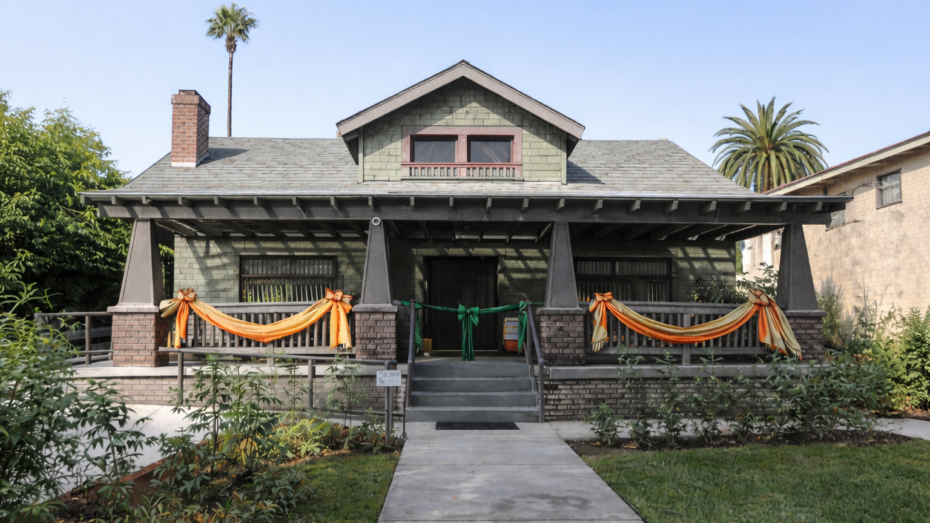 the BMCF house with orange bunting